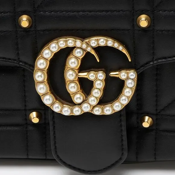 Gucci Matelasse Leather Pearl GG Marmont Small Flap Bag - Picture 9 of 15